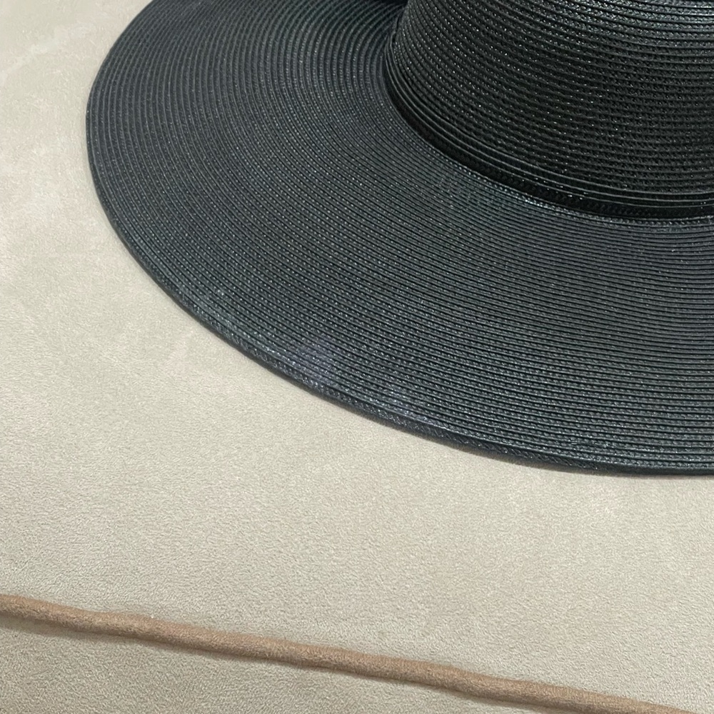Nine West Floppy Sun Hat With Tie Band Black Beach Summer Vacation OS - Picture 11 of 11
